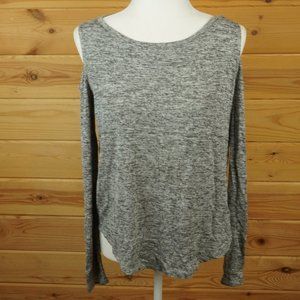 Hollister Black and White‎ Heathered Cold Shoulder Long Sleeve Top Size Medium